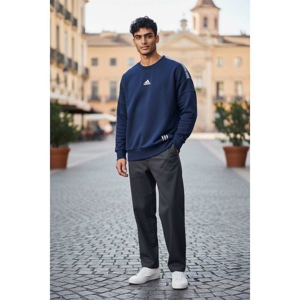 adidas Real Madrid Crewneck Pullover Sweatshirt Mens M Navy Blue Soccer official